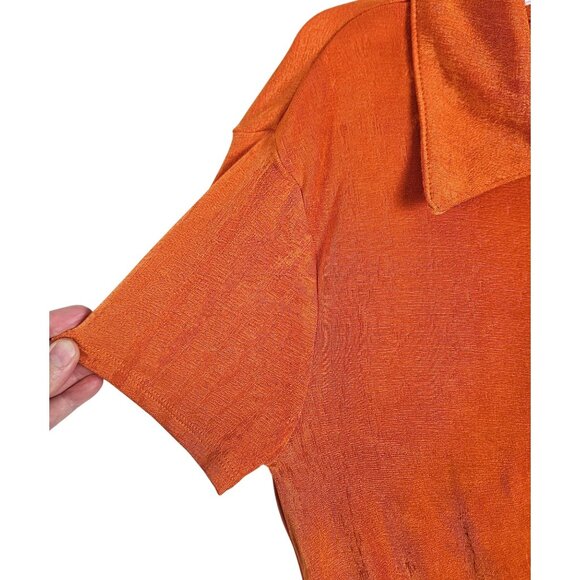 Wild Fable Womens M Dress Rust Orange Short Sleeve Button Down Ruched Bodycon - Picture 7 of 9
